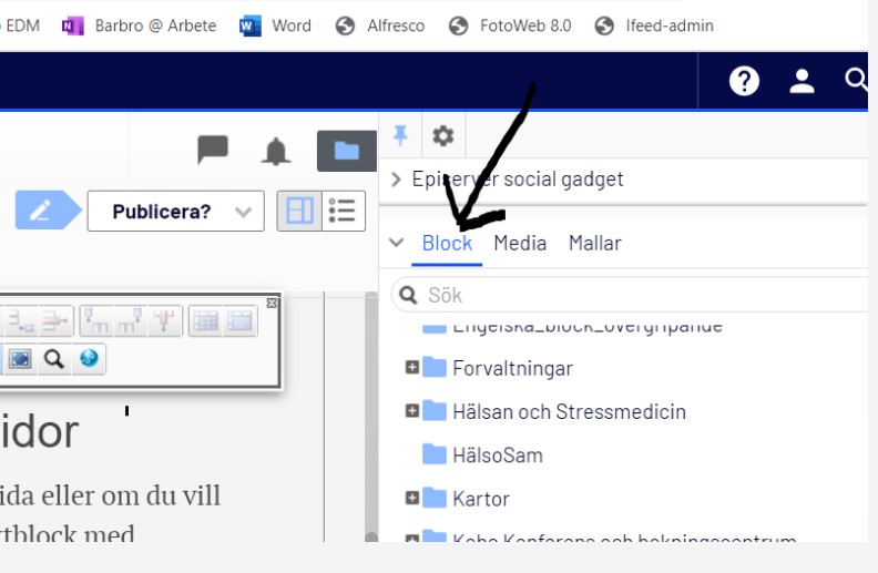 Blockmenyn ligger längst till vänster i den högra delen av webbplatsen